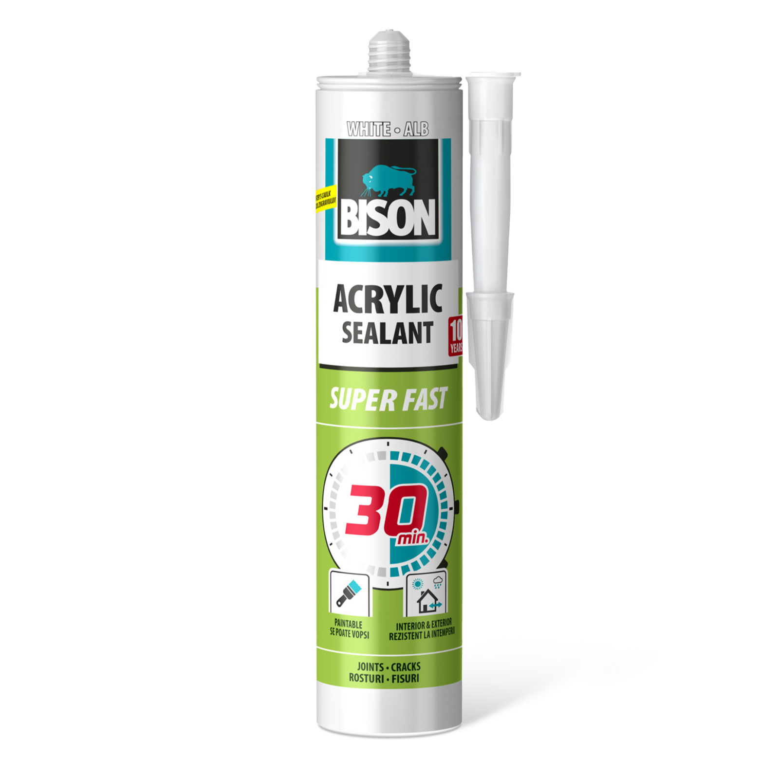 Chit acrilic Bison 30 Minute, alb, 300 ml, vopsibil dupa 30 minute