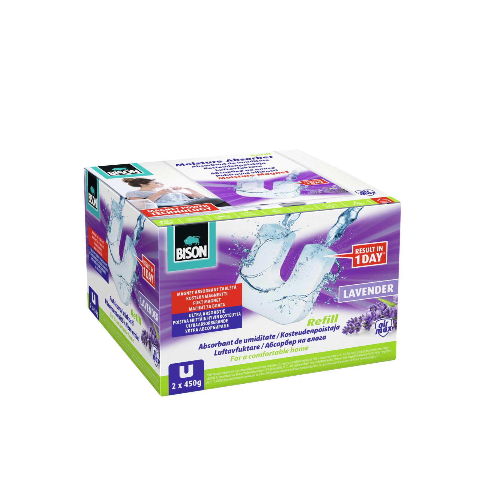 Tabletă Refill Dezumidificator AirMax cu Magnet, Parfum Lavandă – 2 x 450 g
