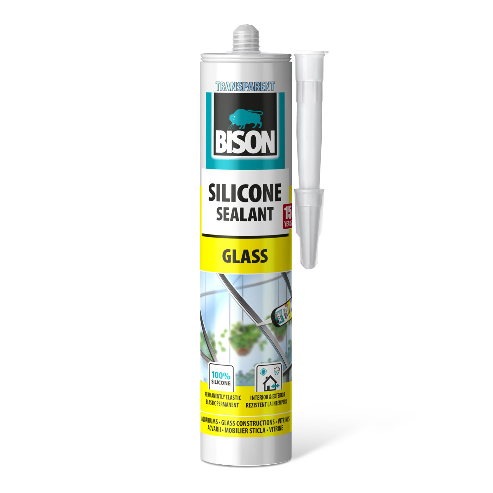 Silicon transparent pentru sticla Bison, 280 ml, rezistent UV si apa