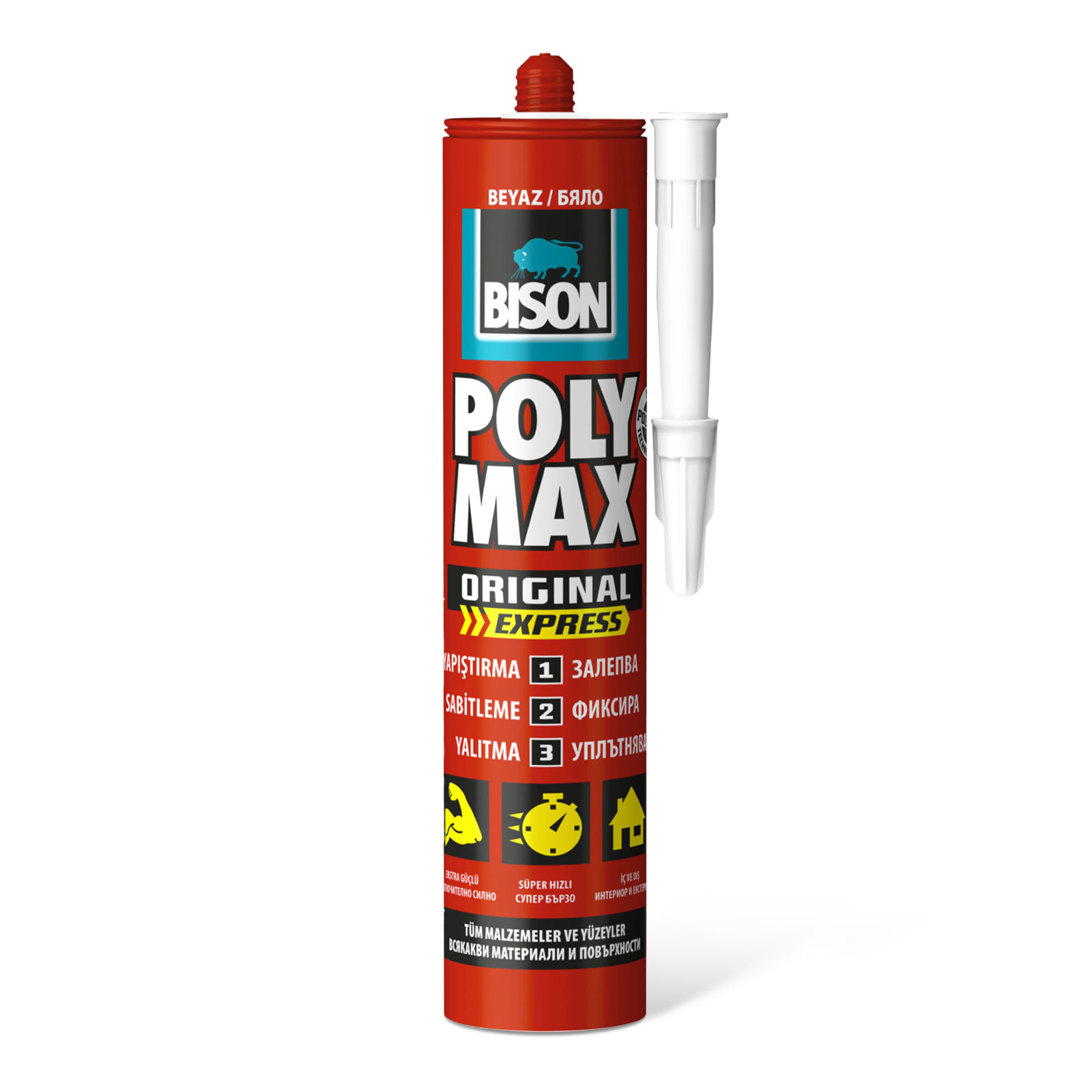 Adeziv si etansant Bison Poly Max Express, alb, 425 g, uscare rapida