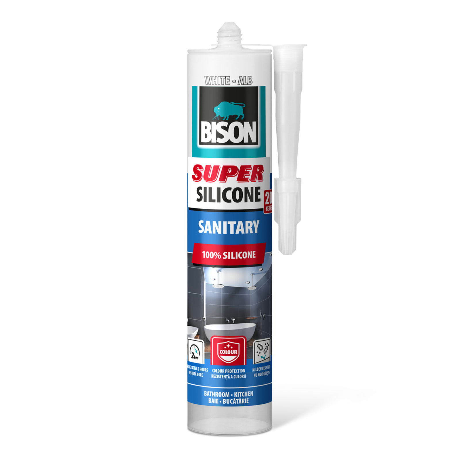 Silicon sanitar Bison Super, alb, 280 ml, rezistent la mucegai si UV