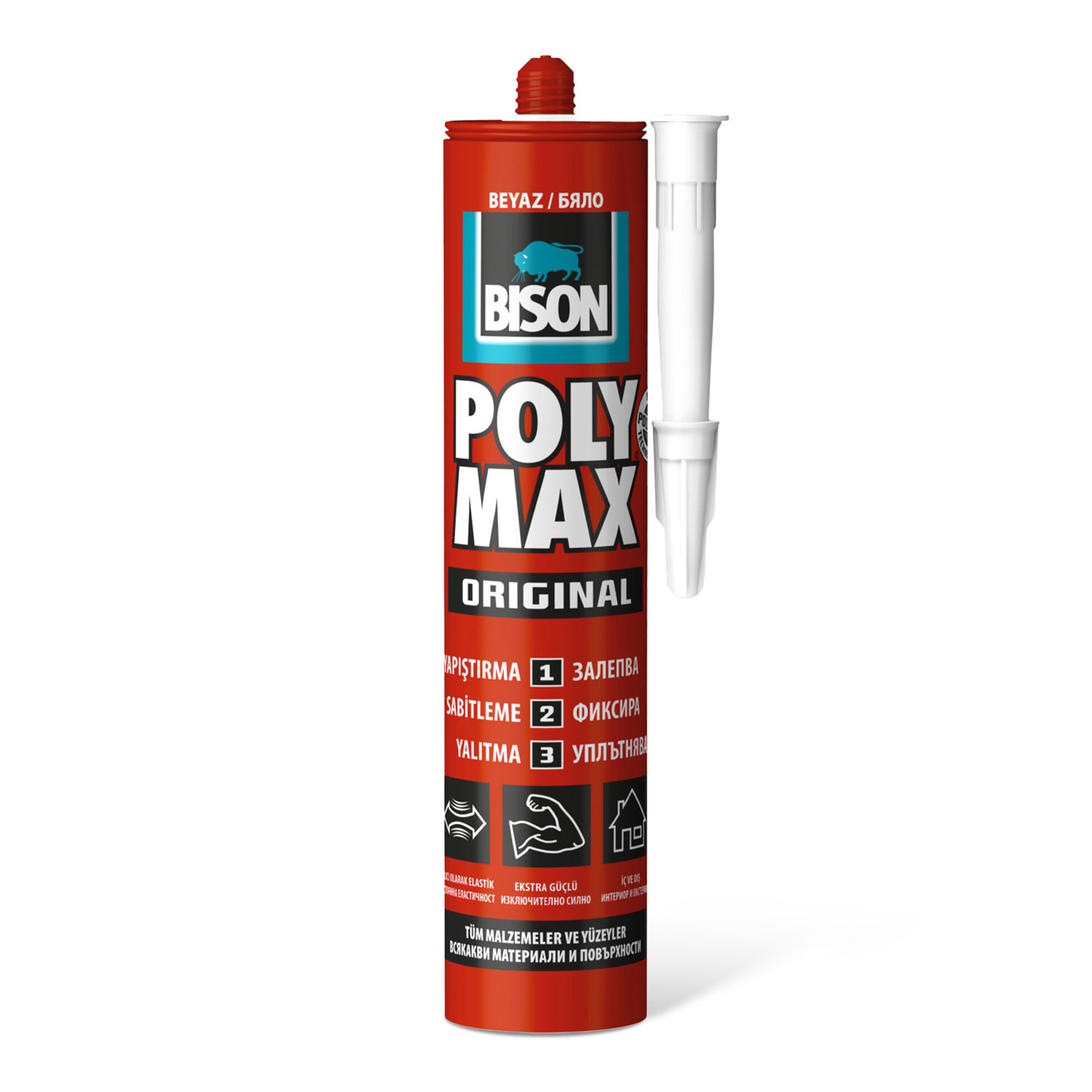 Adeziv si etansant Bison Poly Max Original, alb, 465 g, rezistenta extrema