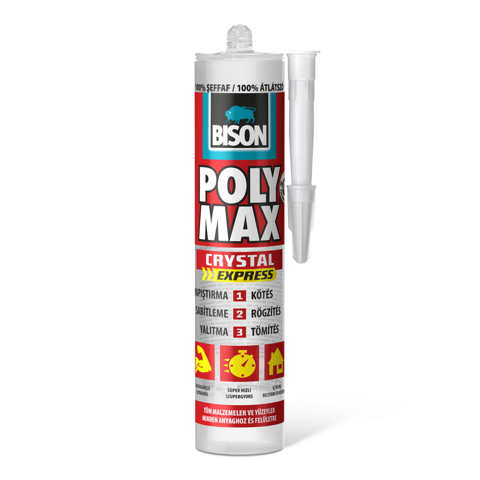 Adeziv si etansant transparent Bison Poly Max Crystal, 300 g, uscare rapida