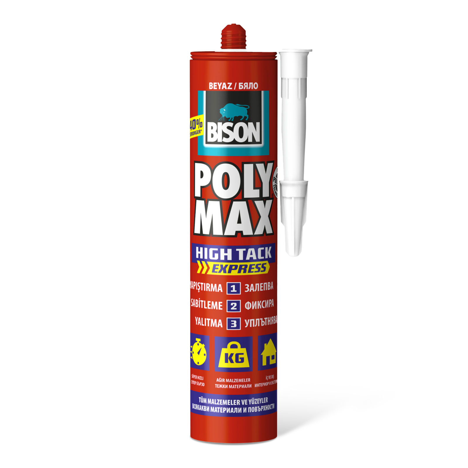 Adeziv si etansant universal Bison Poly Max, alb, 425 g, uscare rapida