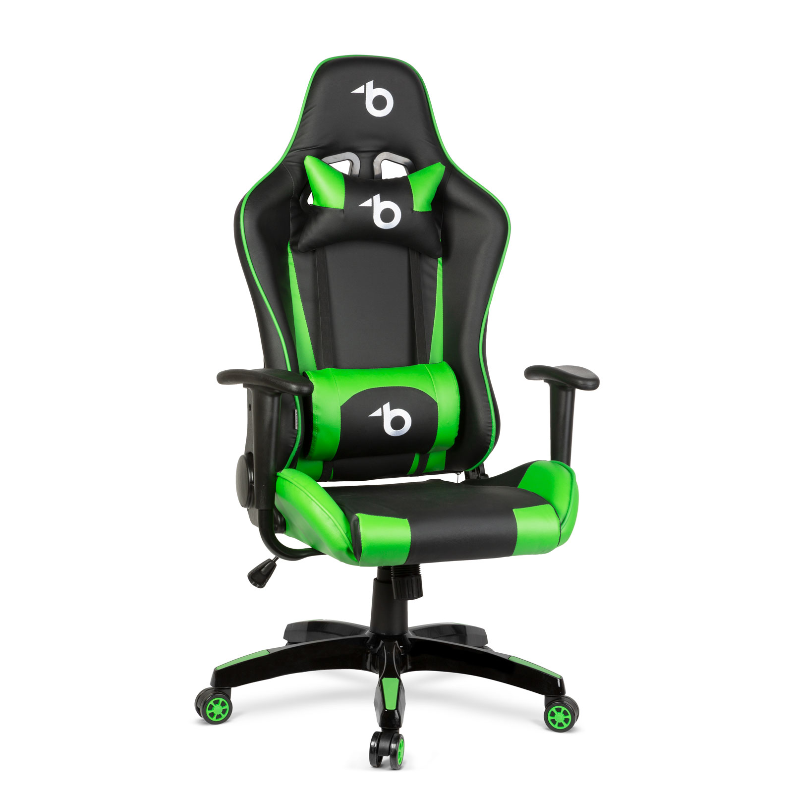 Scaun gaming ergonomic cu perne lombare si tetiera, reglabil, negru verde, rotativ, suport 110 kg