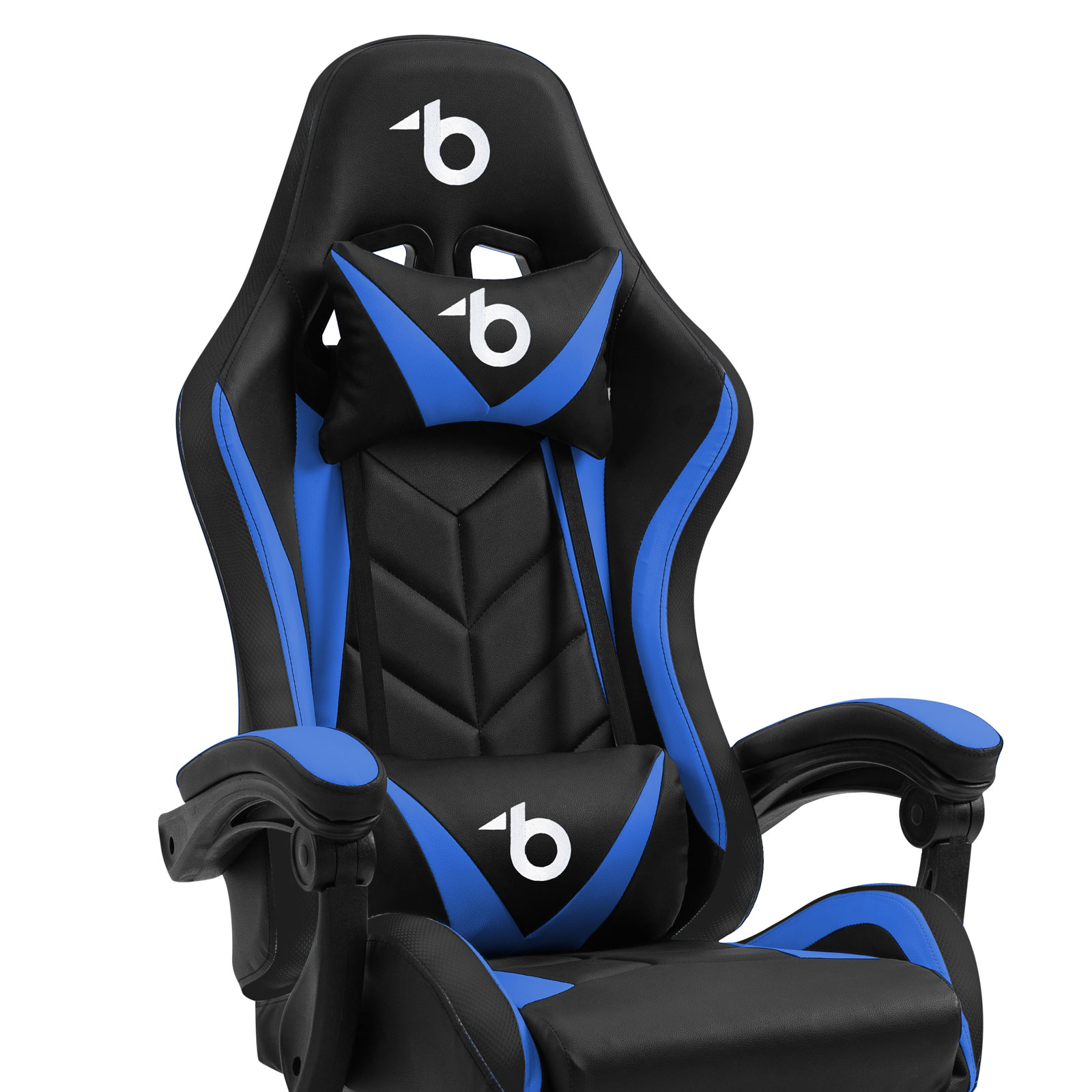 Scaun gaming RGB LED ergonomic, cu perne lombara si cervicala, reglabil, negru/albastru