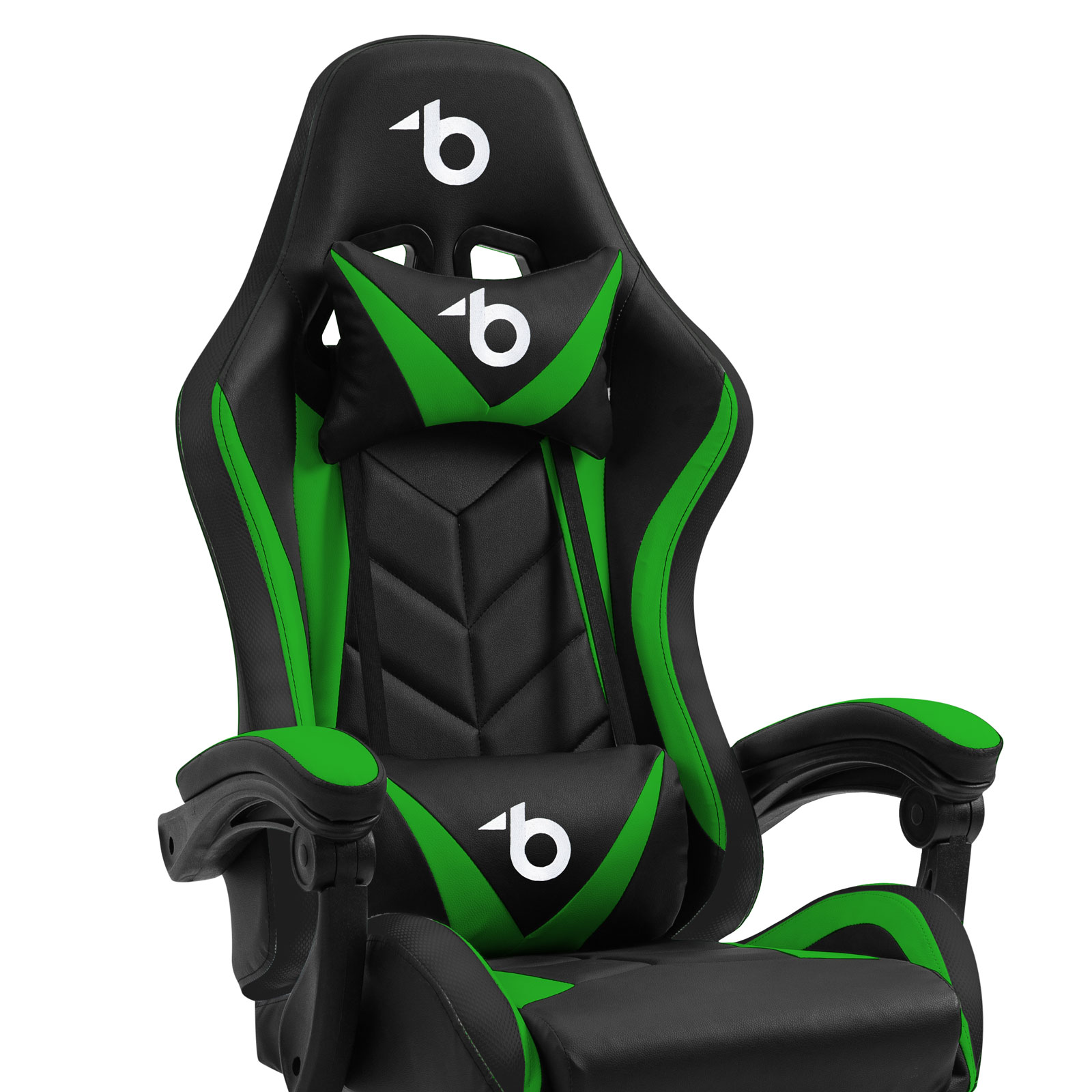 Scaun gaming RGB LED cu perne si cotiere, reglabil, negru verde, iluminare cu telecomanda, suport 120 kg