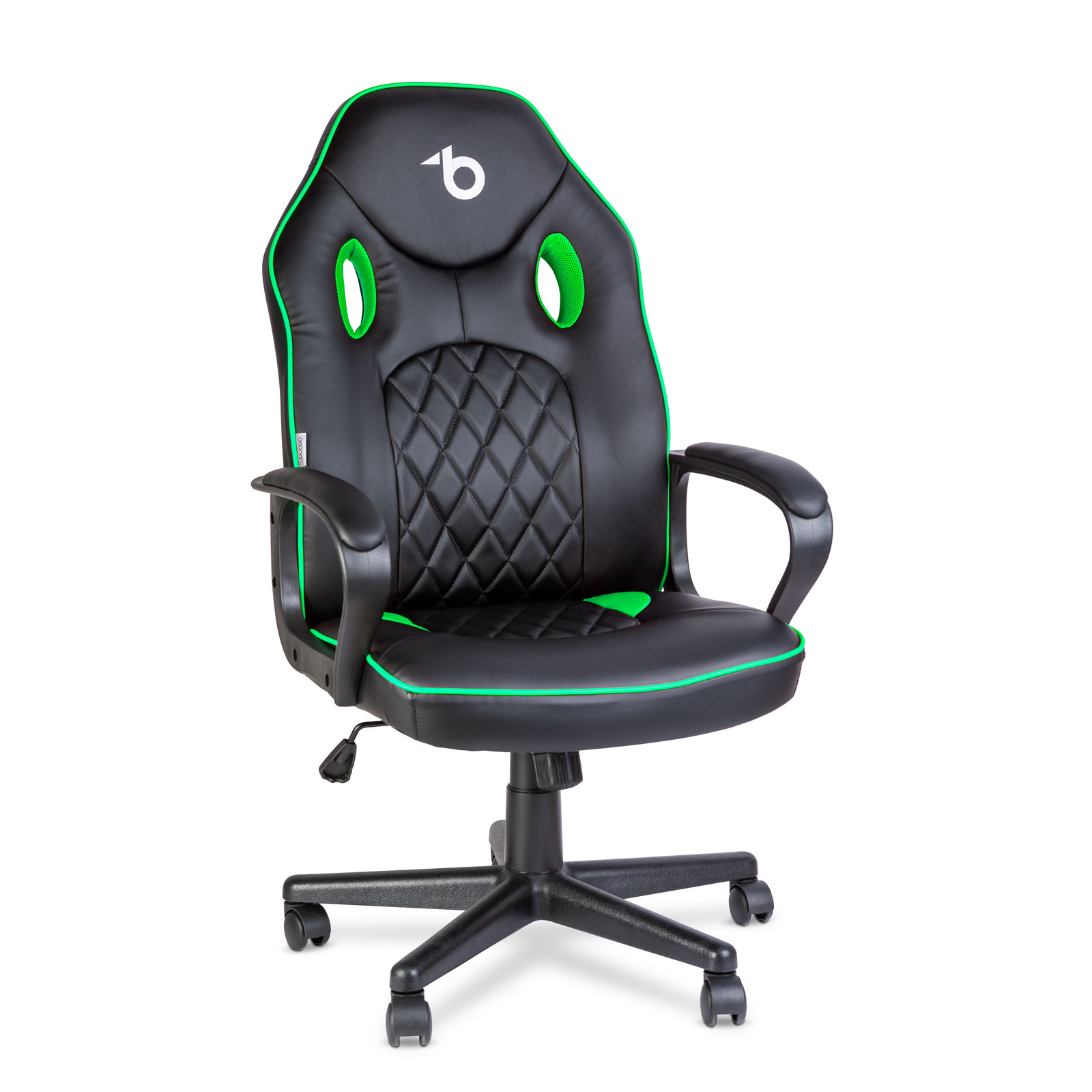Scaun gaming ergonomic reglabil, cu cotiere fixe, negru verde, rotativ, suport 110 kg