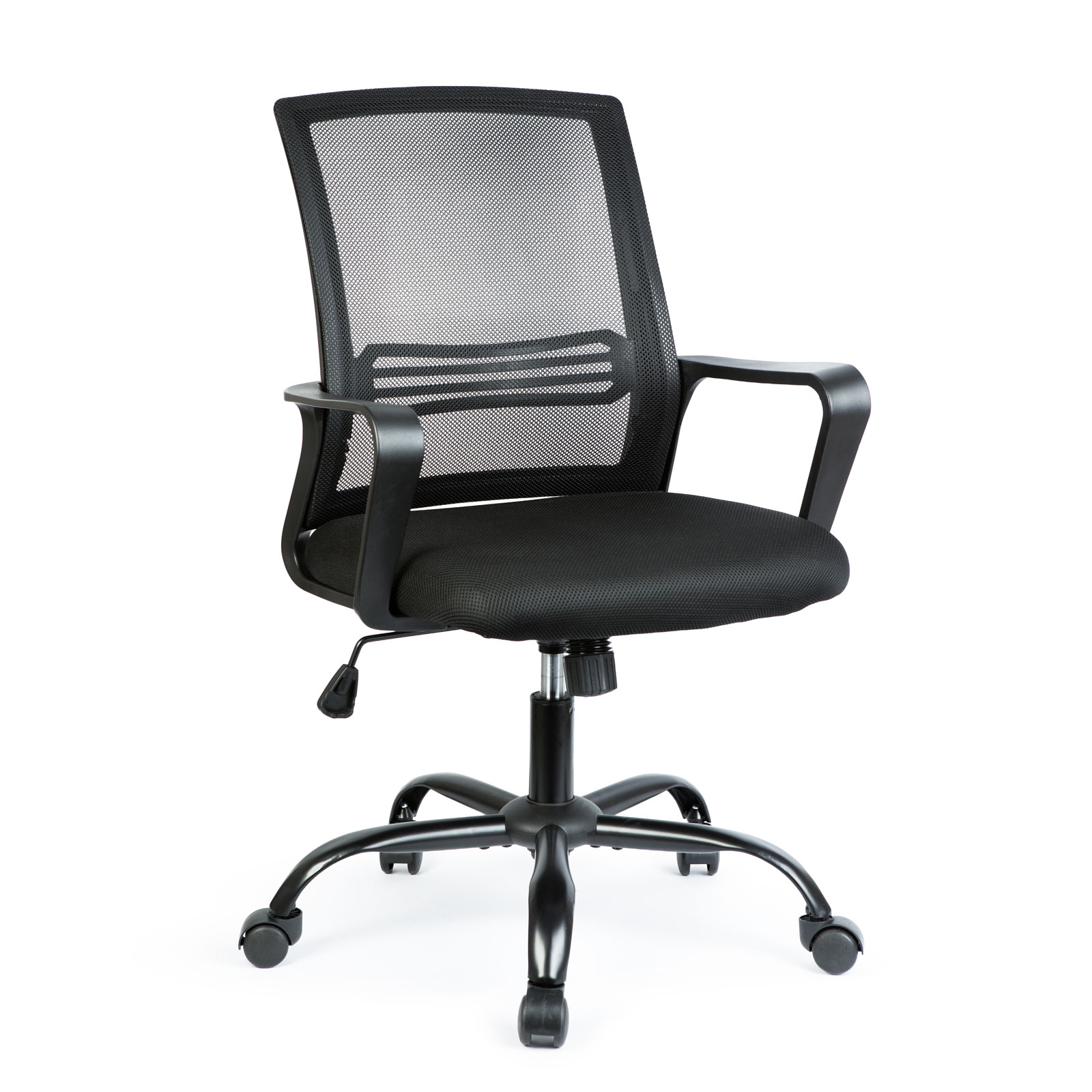 Scaun birou ergonomic reglabil, rotativ, cu cotiere fixe, negru, suport 150 kg