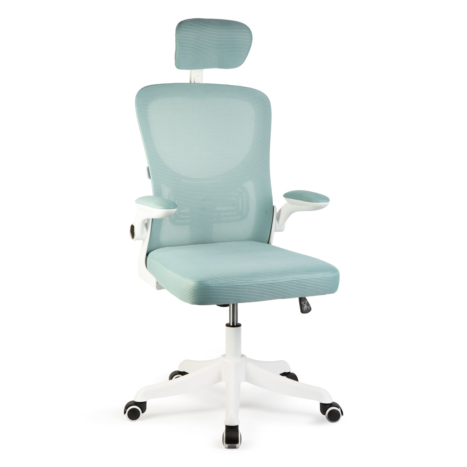 Scaun birou ergonomic reglabil, rotativ, cu cotiere rabatabile, alb albastru, suport 150 kg
