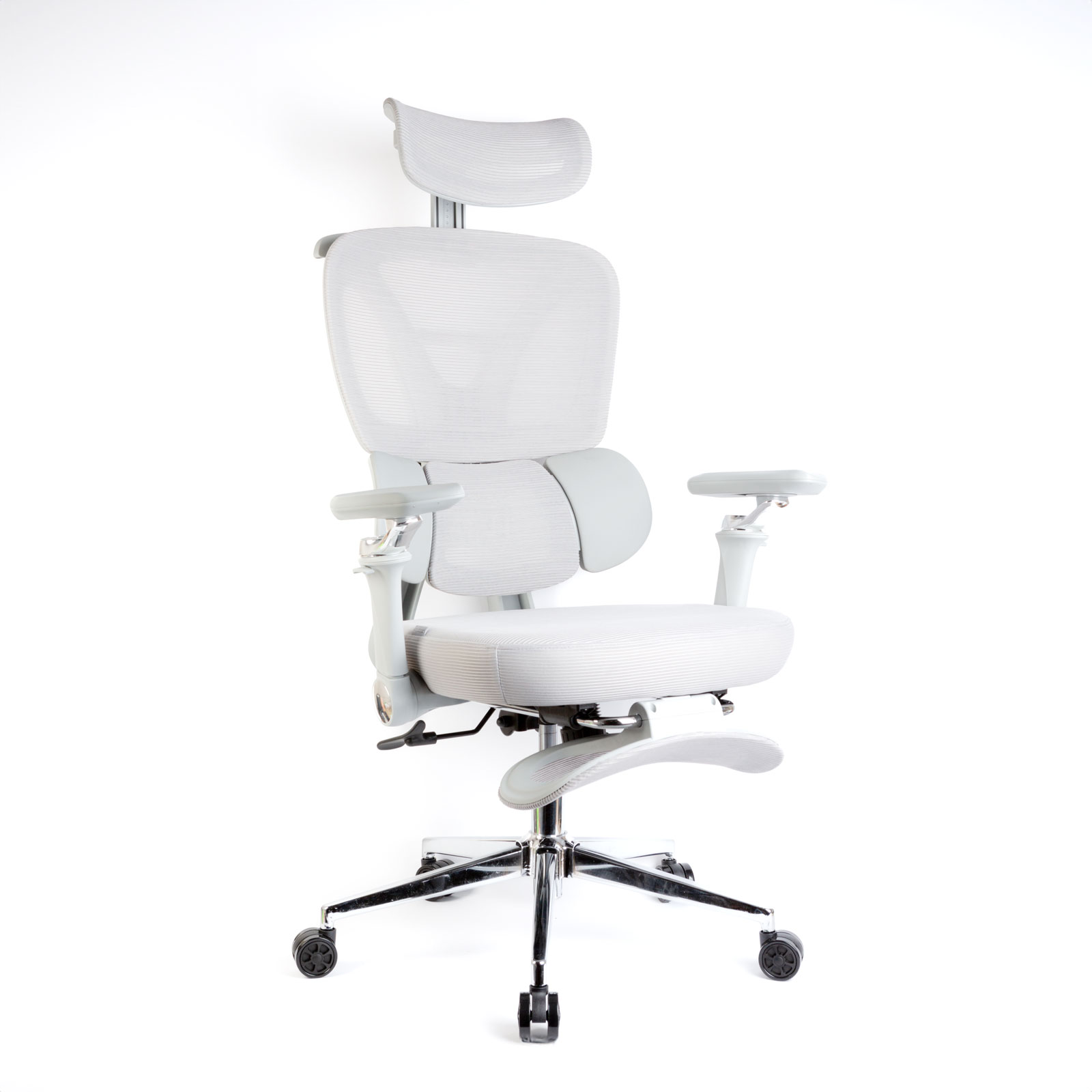 Scaun birou ergonomic cu tetiera si suport picioare, reglabil, gri, rotativ, suport 150 kg