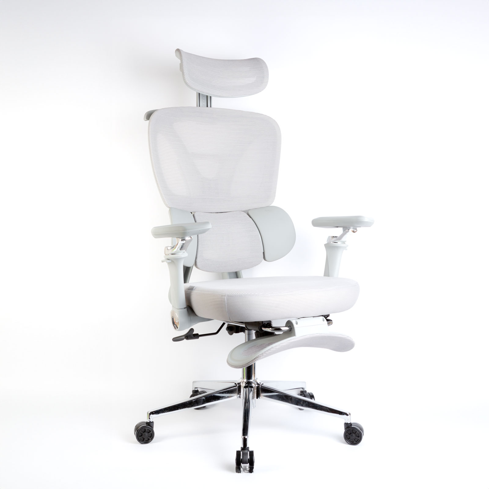 Scaun birou ergonomic cu tetiera si suport picioare, reglabil, gri, rotativ, suport 150 kg