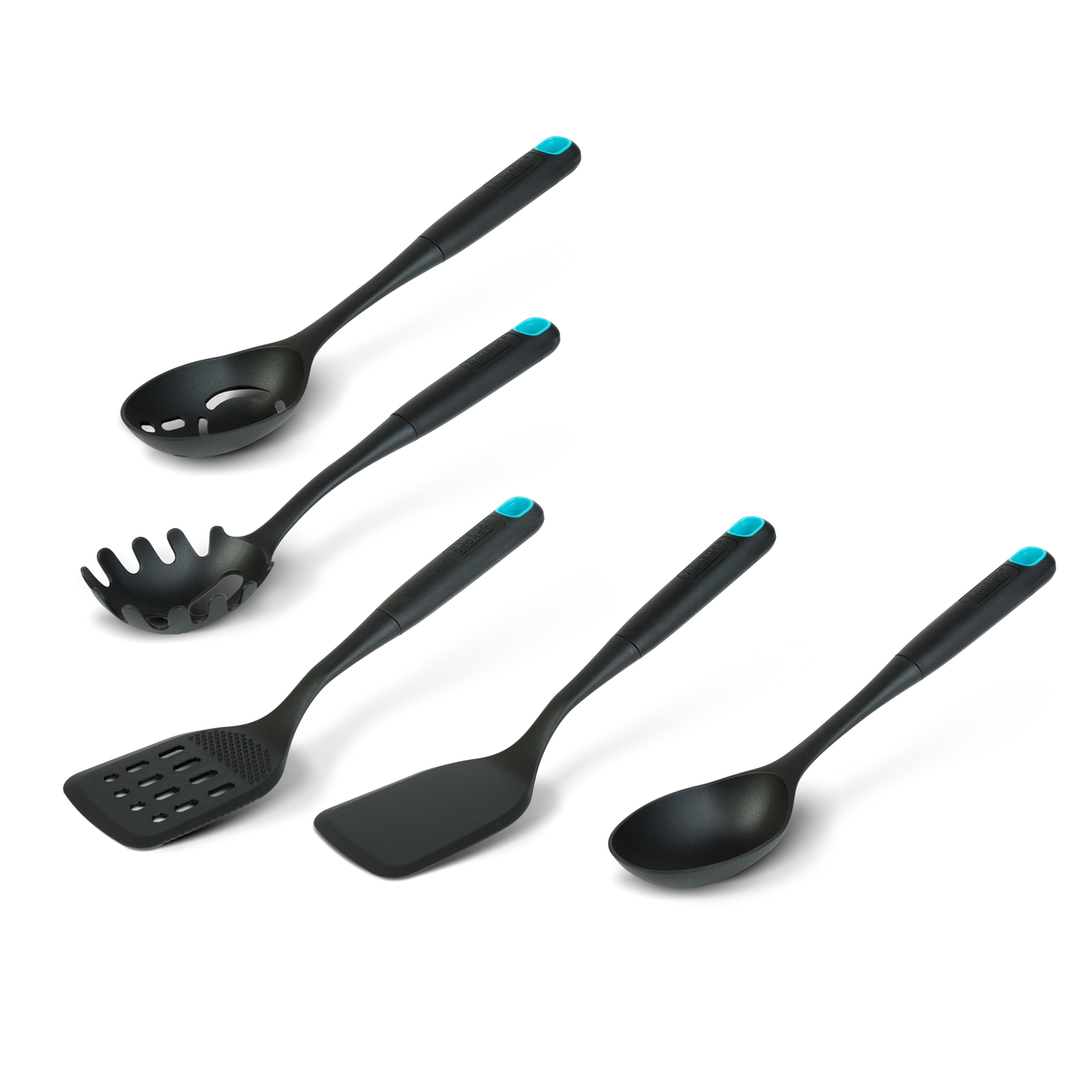 Set ustensile bucatarie Baker's Secret nylon 5 piese 32 cm, spatula lingura polonic furculita paste pentru gatit