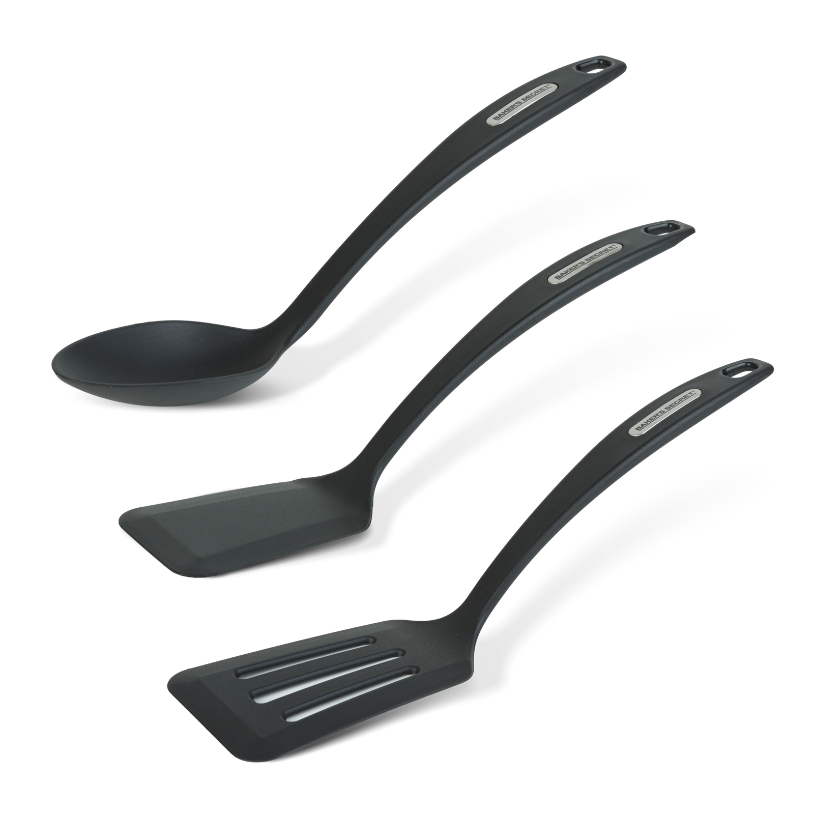 Set ustensile bucatarie Baker's Secret 3 piese 34 cm, lingura si spatule rezistente la caldura pentru tigai antiaderente