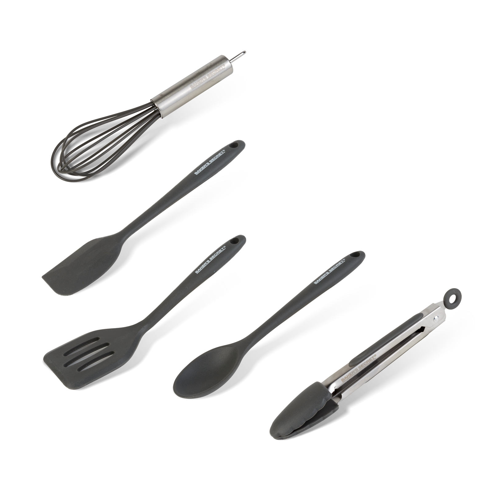 Set ustensile bucatarie Baker's Secret 5 piese 20 cm, spatula lingura cleste tel pentru gatit si servire