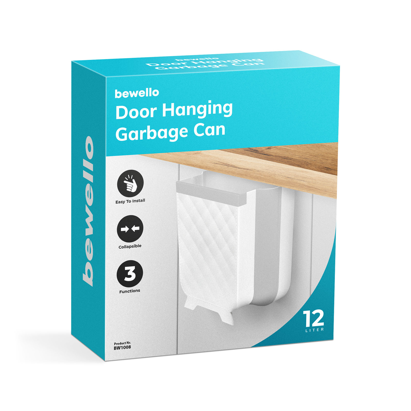 Cos gunoi suspendat pentru usa dulap 12L, 25x17x28.5 cm, plastic, alb gri, pentru bucatarie sau baie