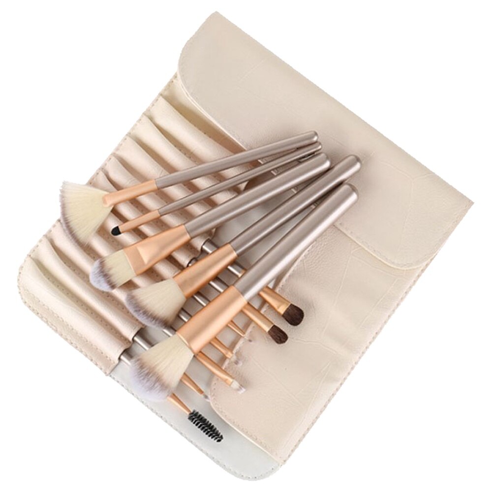 Set pensule machiaj, 12 pcs, cu geanta, pentru make-up, profesional