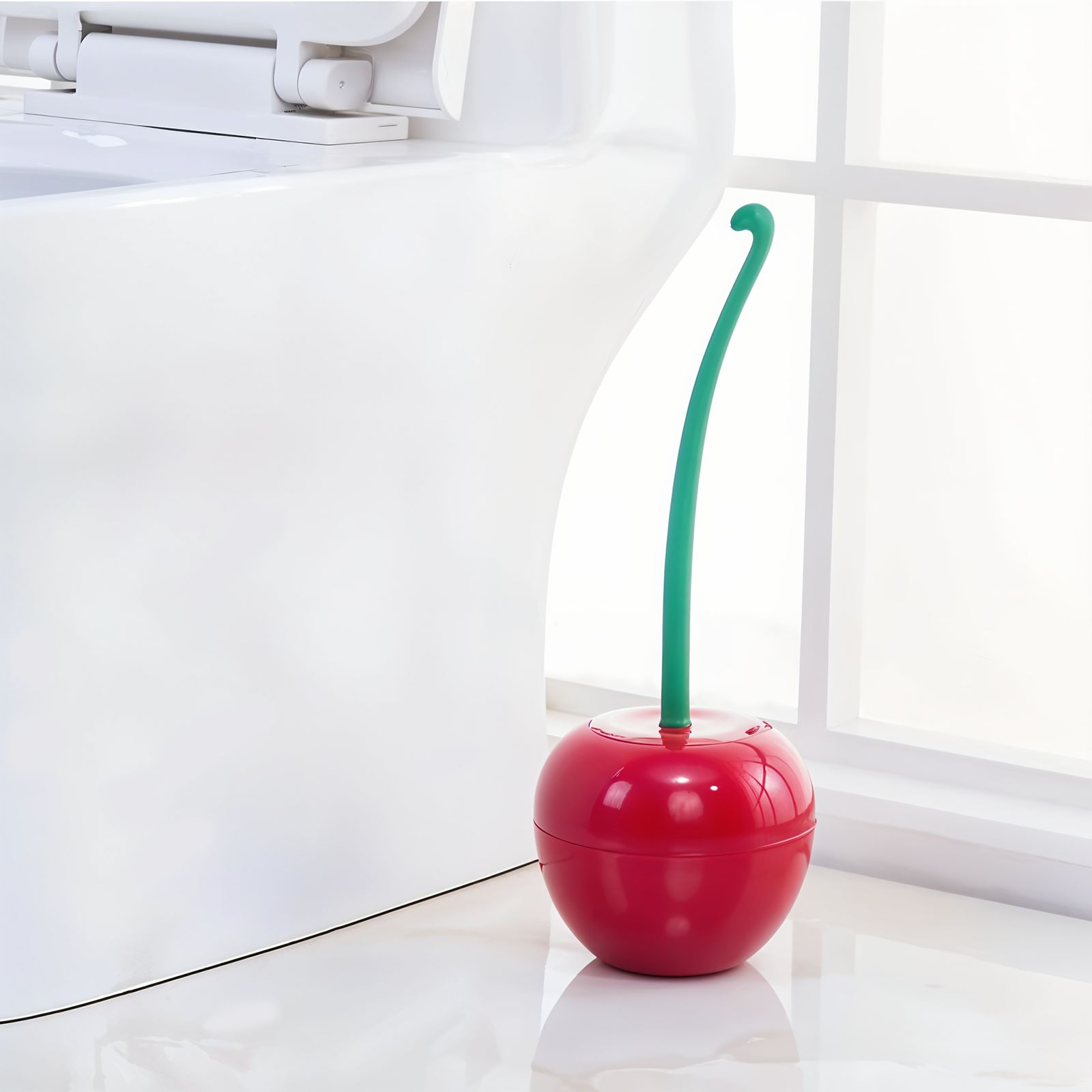Perie WC forma cirese cu suport, perie toaleta baie din plastic rosu verde decorativ