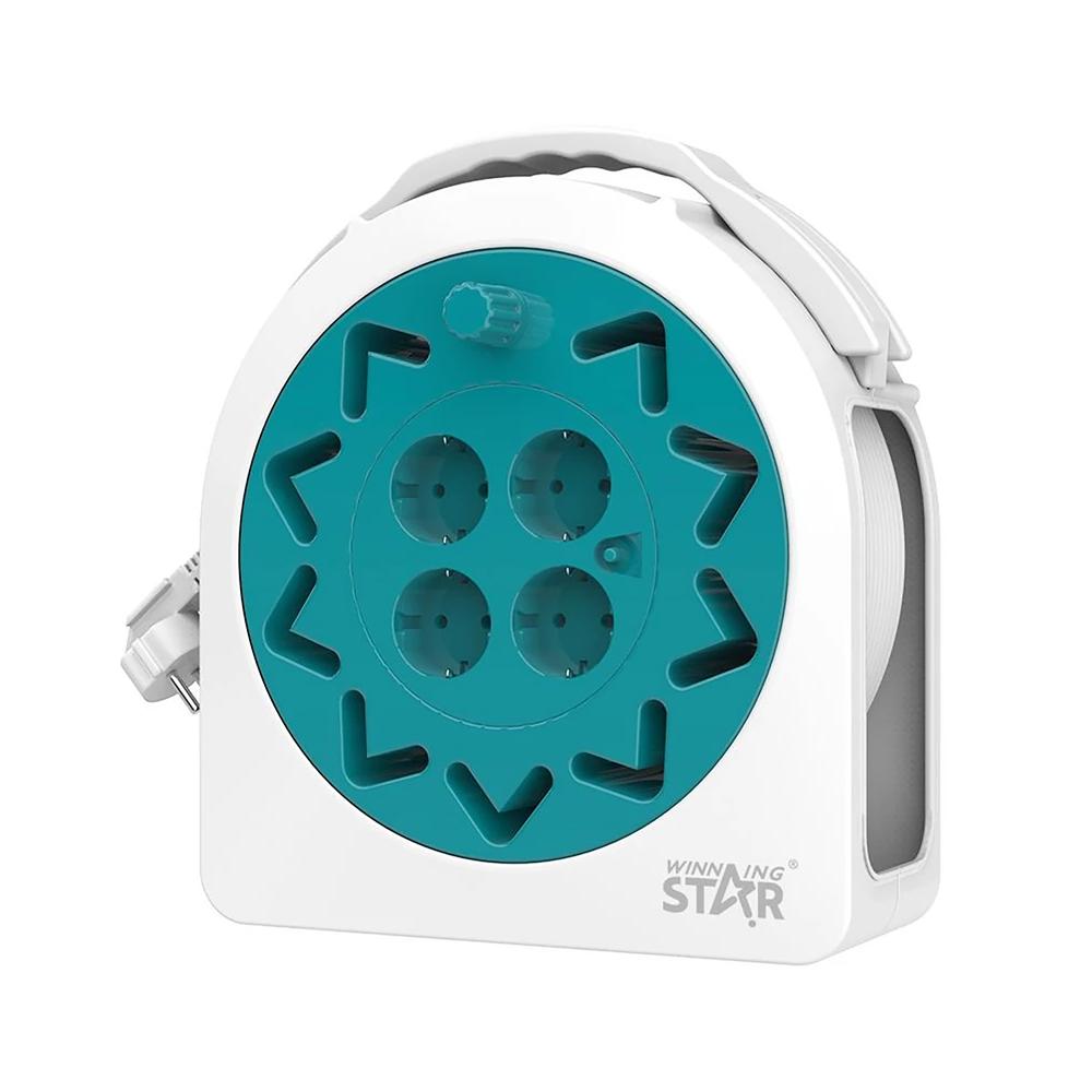Prelungitor tambur cablu WinningStar 20m, rola cablu cu 4 prize 230V si protectie suprasarcina