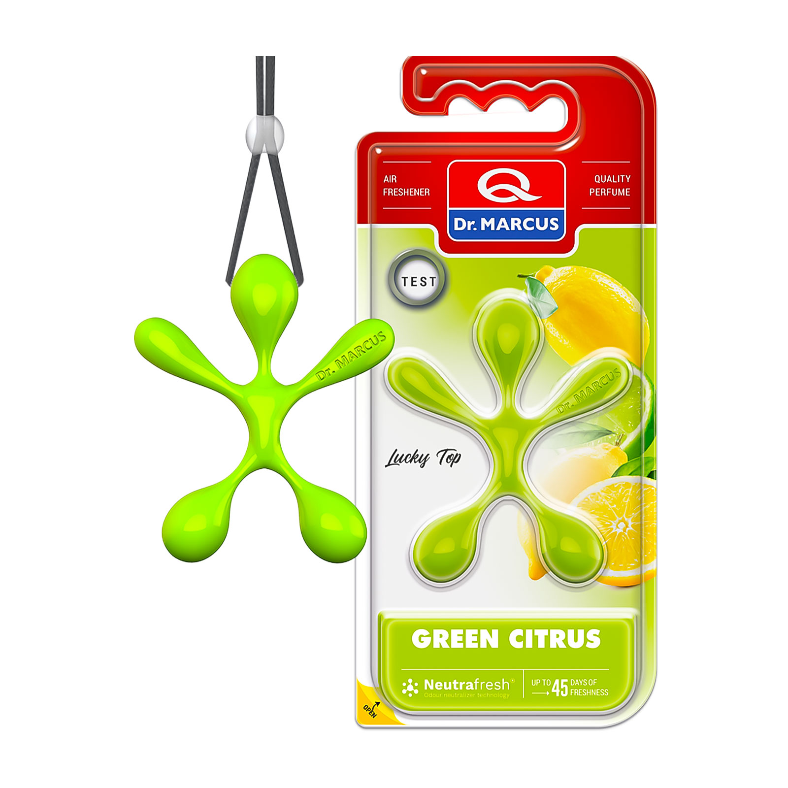 Odorizant auto Dr. Marcus Lucky Top Green Citrus, parfum fresh citrus