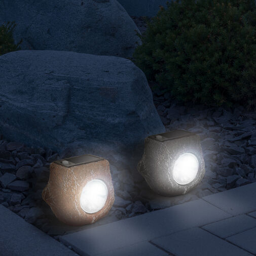 11389D • LED-es kültéri szolárlámpa - szürke / barna kő - hidegfehér - 80 x 56 x 70 mm
