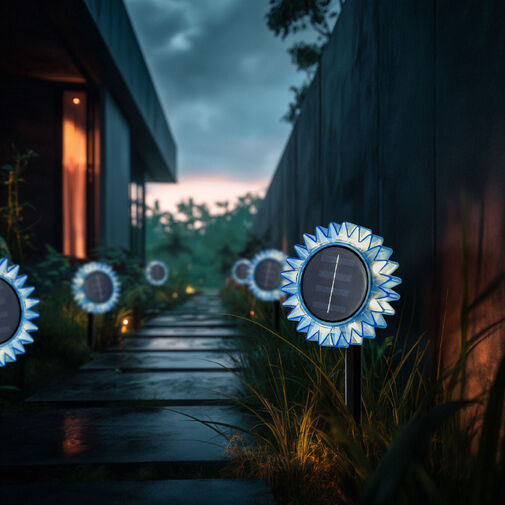 11761C • Szolár napraforgó - kék - leszúrható / felakasztható - 13 x 6,5 x 35 cm