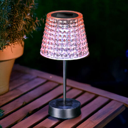 13005C • Szolár asztali lámpa - rózsaszín - hidegfehér LED - műanyag - 26 x 12 cm