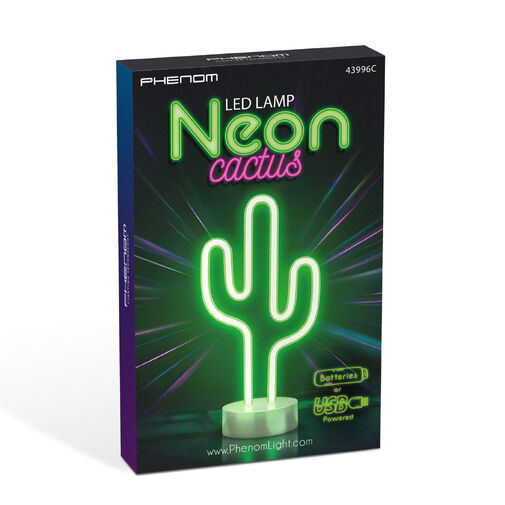 43996C • Neon LED lámpa - zöld kaktusz - 3 x AA + USB - 18,5 x 8,5 x 28 cm