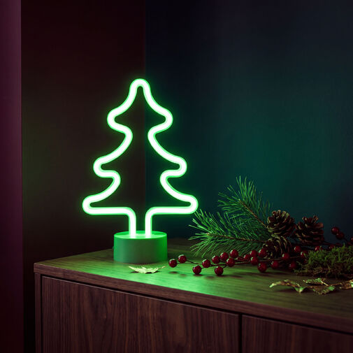 43996D • Neon LED lámpa - zöld fenyőfa - 3 x AA + USB - 18,5 x 8,5 x 28 cm