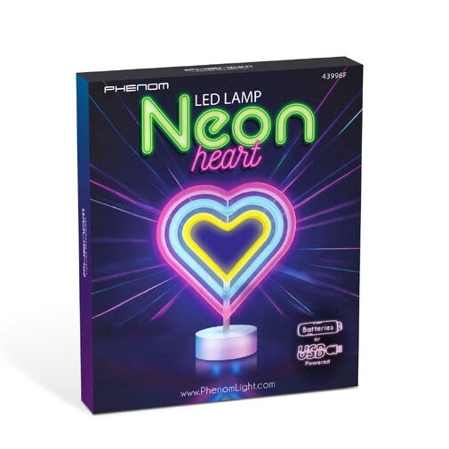 43996F • Neon LED lámpa - színes szív - 3 x AA + USB - 25,2 x 1,6 x 23 cm