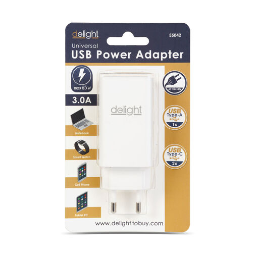 55042 • Hálózati Adapter - USB-A 20W + Type-C PD45W gyorstöltéssel - fehér