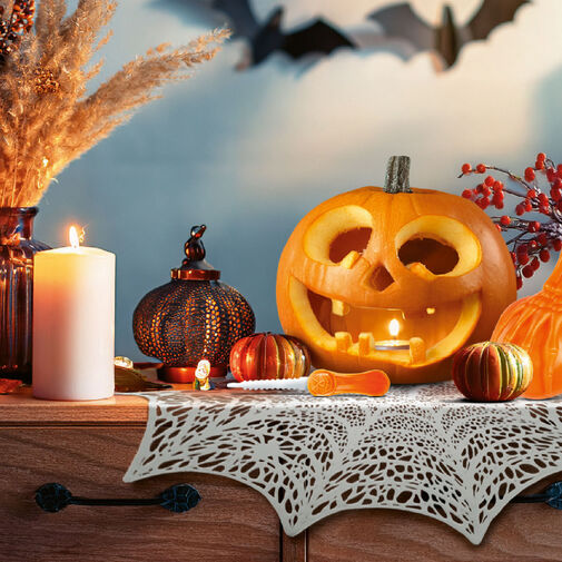 56576 • Halloween-i dekoráció - pókháló alátét - ezüst - Ø37 cm - műanyag