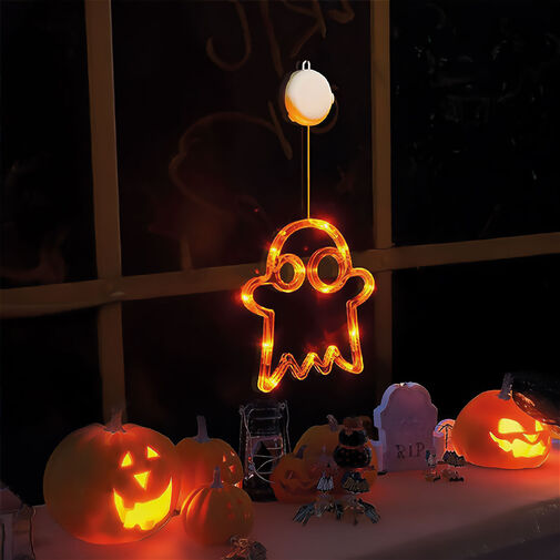 56588A • Halloween-i világító dekoráció - szellem - tapadókorongos - 12 LED - 20 x 18,5 cm - 3 x AAA