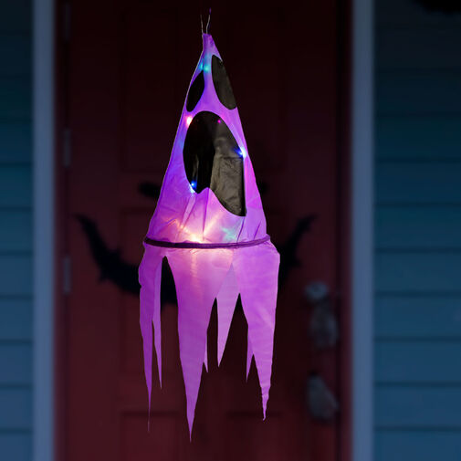 56598A • Halloween-i világító dekoráció - szellem - lila - 10 színes LED - akasztható - 2 x 2032 - 75x20 cm