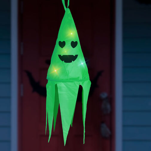 56598B • Halloween-i világító dekoráció - szellem - zöld - 10 színes LED - akasztható - 2 x 2032 - 75x20 cm