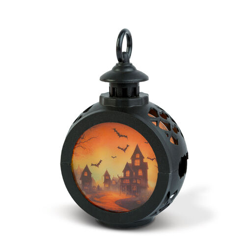 56602B • Halloween-i világító dekoráció - kastély - felakasztható - RGB LED - 8,5 x 13,5 cm