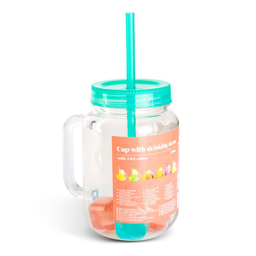 57160R • Szívószálas pohár - zöld - 4 db hűthető jégkockával, 550ml,  17 x 7.5 x 13.5 cm