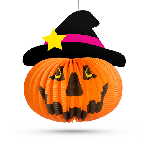 58137B • Halloween-i tökös lampion - kalapban - akasztható - 26 cm