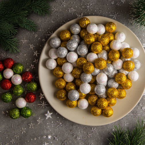 58644 • Karácsonyi gömb dísz - glitteres, polifoam golyók - 20 mm - 2 féle - 17 g / csomag