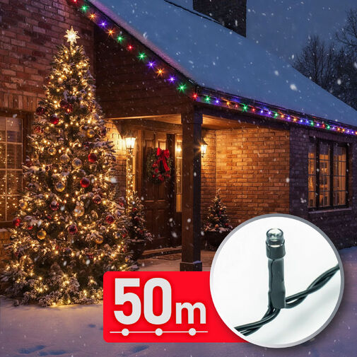 59771 • Fényfüzér - 50 m - színes - 1000 LED - 220-240V - 9W - zöld kábel