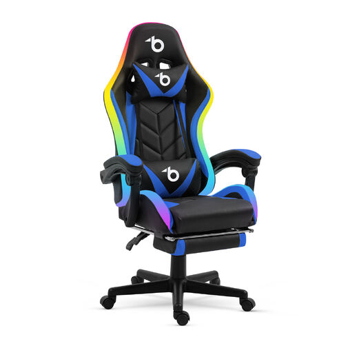 BMD1115BL • RGB LED-es gamer szék - karfával, párnával - fekete / kék