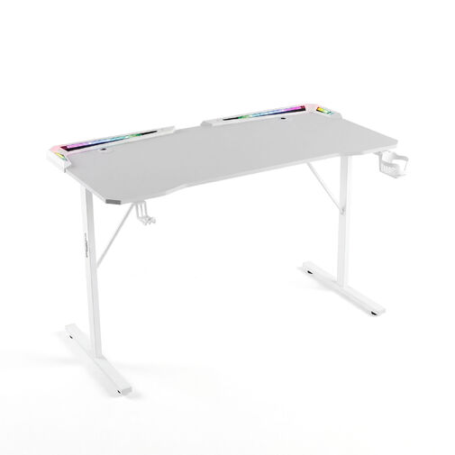 BMD1128WH • Gamer asztal - 120 x 60 x 75 cm - RGB LED, USB, pohártartó, fejhallgató tartó, szénszálas - fehér