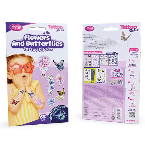 TY50274 • Pillangók és virágok tetoválás matrica szett - 65 db / csomag